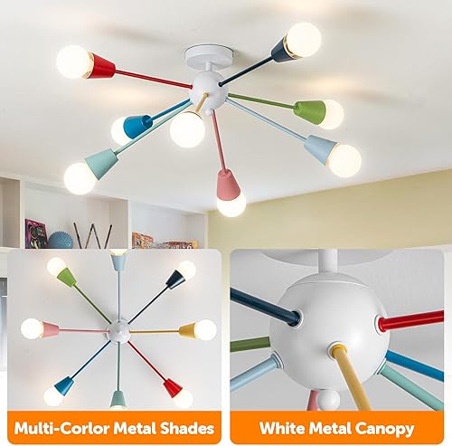 Miniatura 3 de Candelabro colorido, candelabro Sputnik moderno, 8 luces para niños con luces divertidas multicolor arcoíris para habitación de niños, sala de