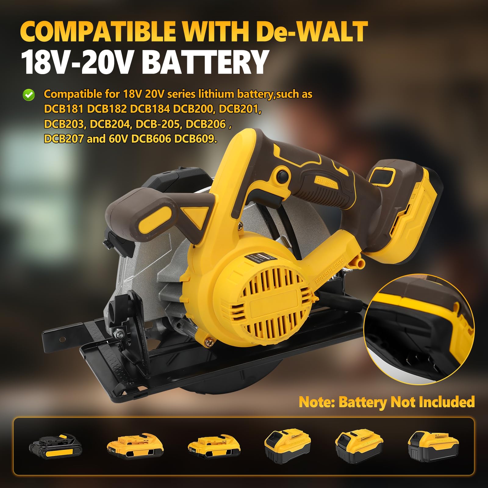 Sierra circular inalámbrica compatible con batería Dewalt 18/20V, sierra circular eléctrica de 7-1/4", con 2 hojas, 5000RPM sin escobillas, bisel de 0-45°, para corte de madera, azulejos, metal