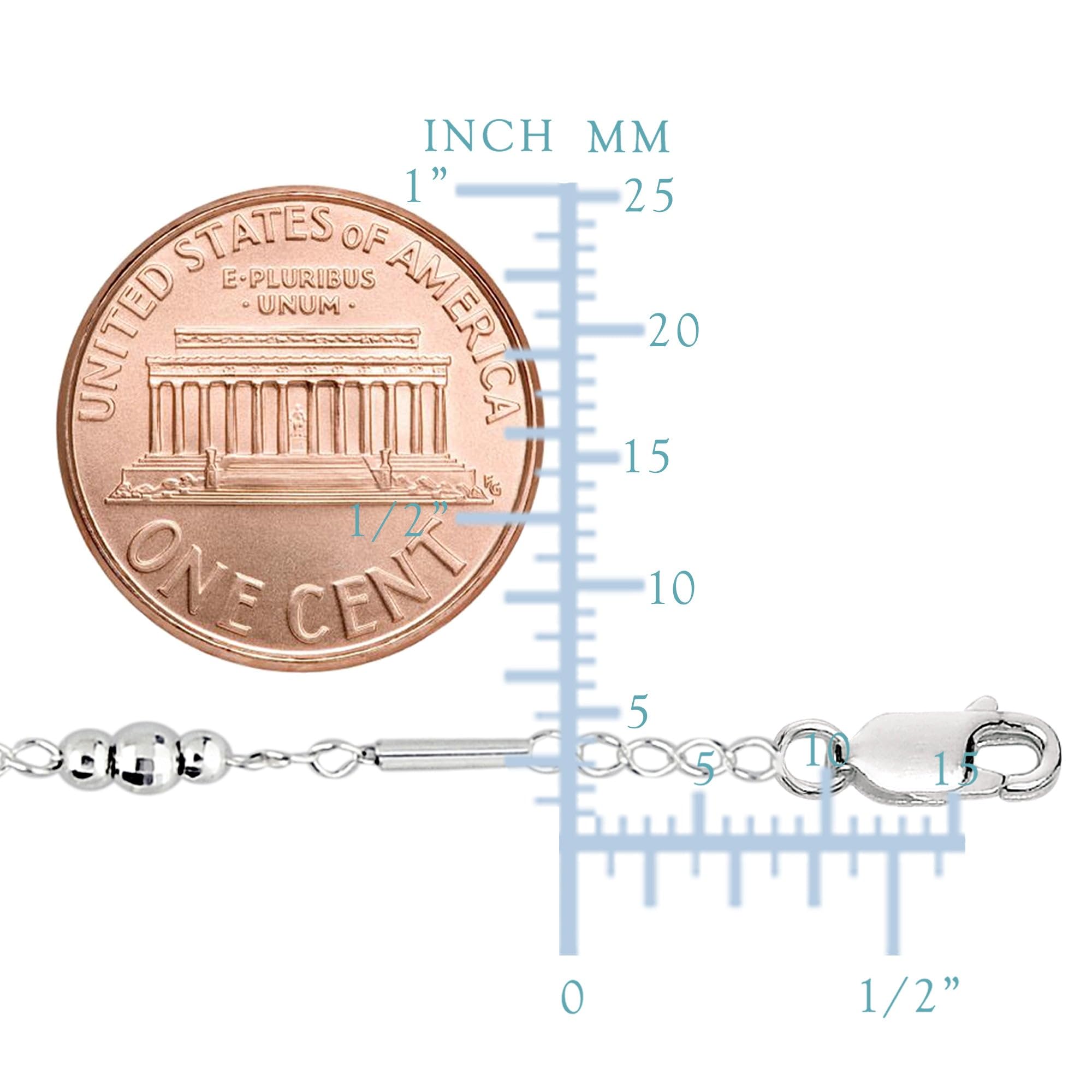 Fancy Link con perline sfaccettate catena cavigliera in argento sterling e Argento, colore: bianco
