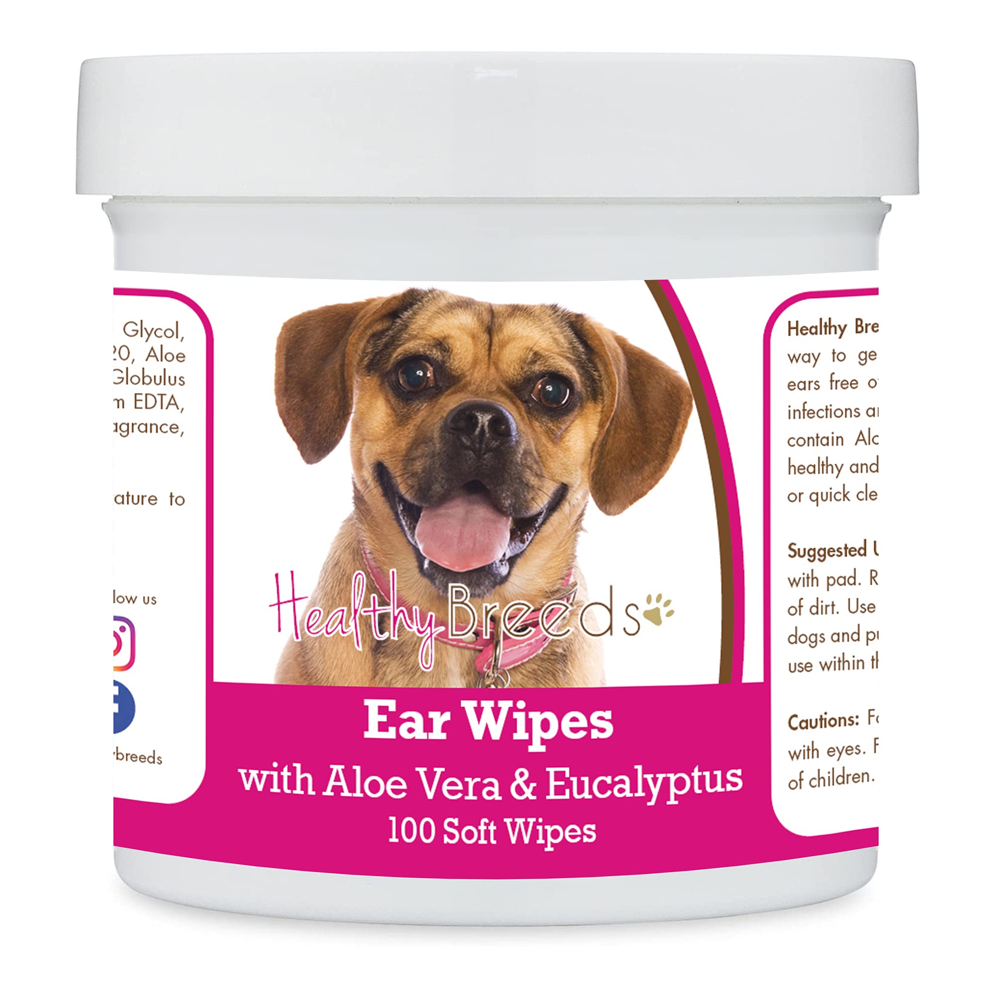 Healthy Breeds Puggle Ear Cleaning Wipes with Aloe &amp; Eucalyptus for Dogs 100 Count