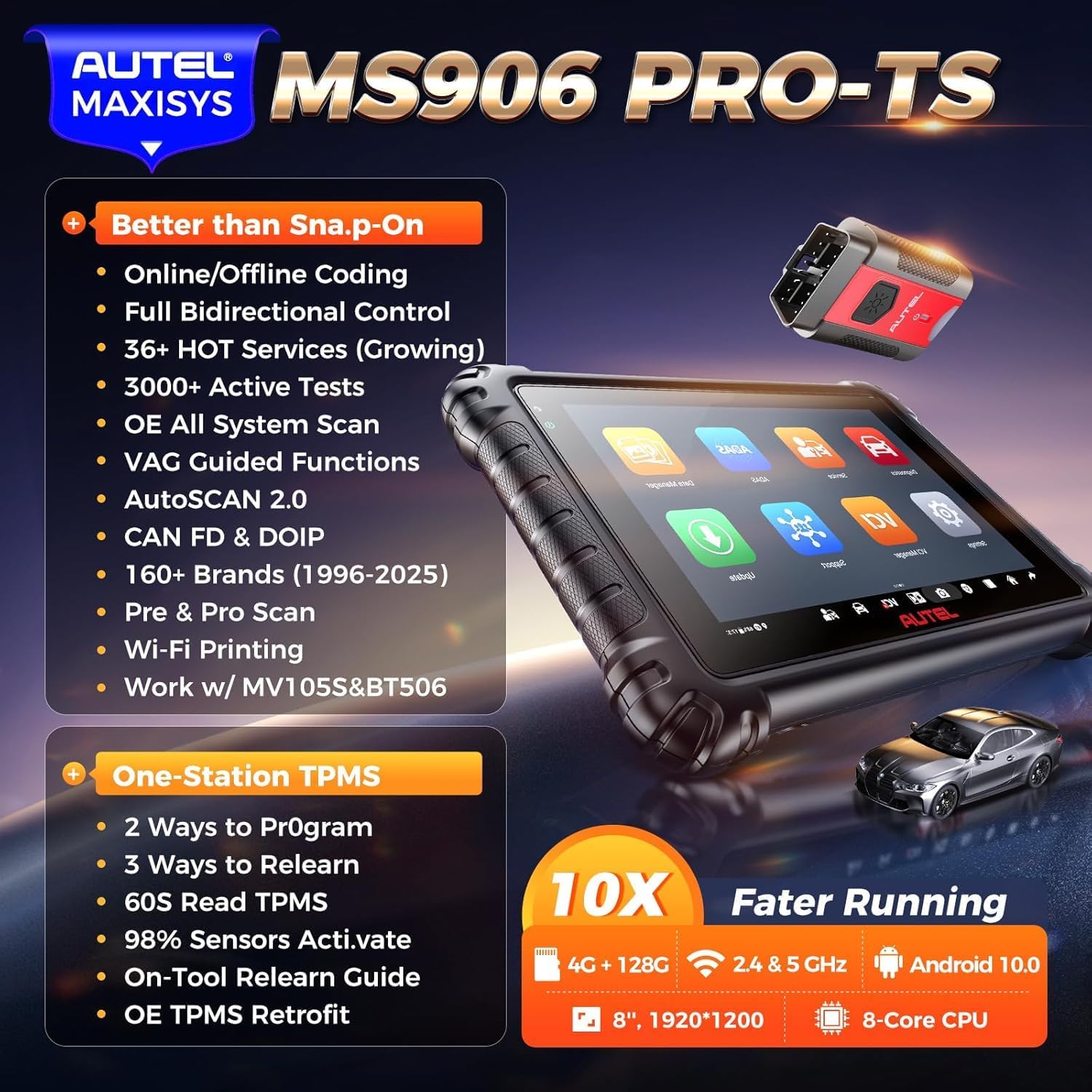 Autel MaxiSYS MS906 PRO-TS Scanner: 2026 MS906Pro-TS Up of MP900TS MS906 PRO MP900BT MS906MAX, Full TPMS & OE Coding, Bidirectional Scan Tool, 3000+ Test, 36+ Service, CAN FD&DoIP, Auto Scan 2.0