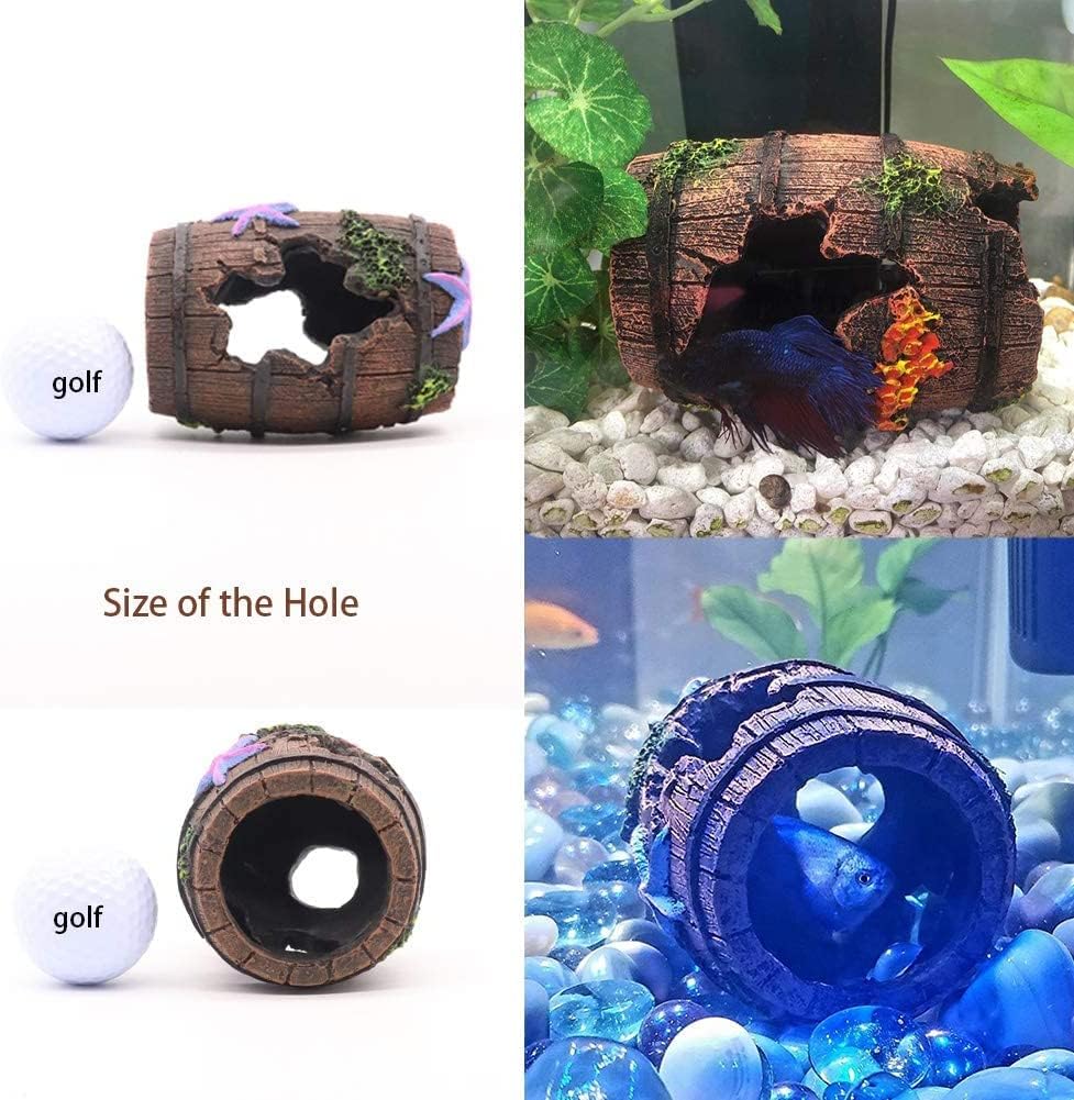 beautgreen Broken Barrel Aquarium Decorations for Fish Tank, Cave Hideaway Tunnel Log, Fish Tank Decoration Ornament Landscaping Over Rocks Cave Saltwater Freshwater