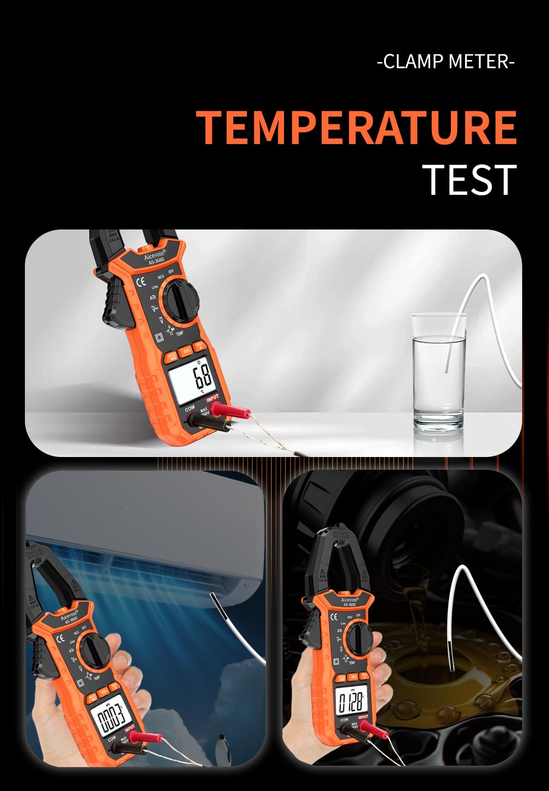 Pinza Amperometrica AC/DC, 6000 conteggi Multimetro Pinza per Misurare Tensione/Corrente CC CA, Temperatura, Continuità, NCV, Diodo, Torcia, Retroilluminazione, Ganascia a D