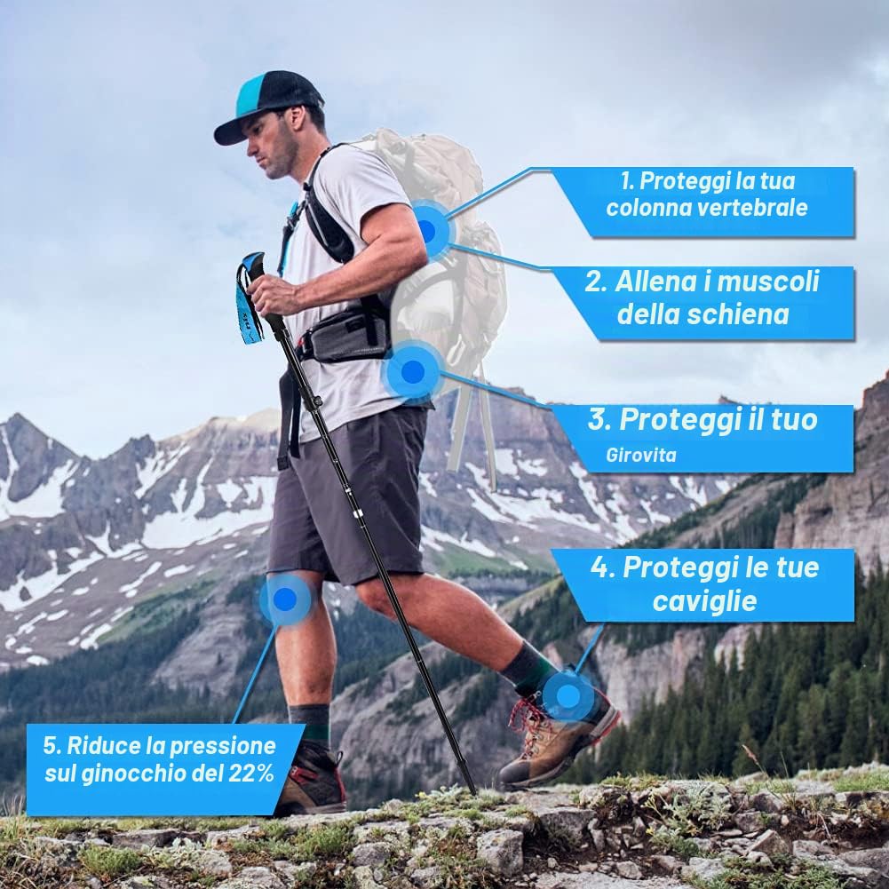 Glymnis Bastoni Trekking Bastoncini da Trekking Pieghevoli e Antiurto 110-130cm 5 Senzioni in Alluminio 7075 Impugnatura in Eva Punta in Carburo di Tungsteno Perfetti per Escursioni