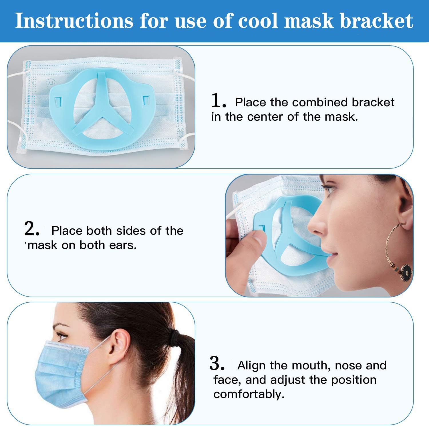 3D Mask Inner Supports, Protect Lipstick Lips, Easier to Breathe & Talk, Reusable Face Mask Accessories, Cool Mask Bracket Fits Adults Kids(5 BLUE)