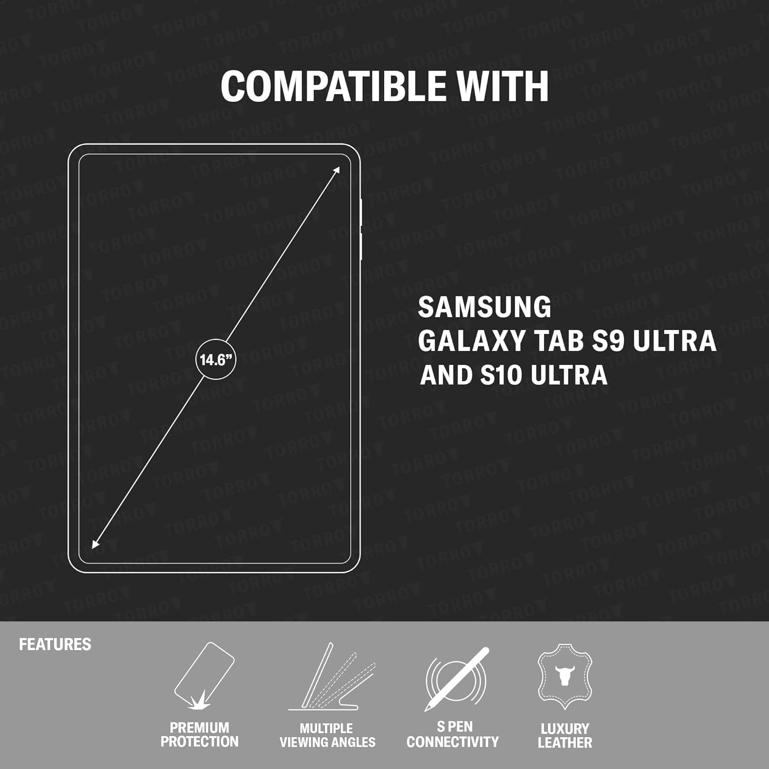 TORRO Leather Case Compatible with Samsung Galaxy Tab S10/S9 Ultra – Premium Leather Galaxy Tab S10/S9 Ultra 2023 Case with Stand Function and Auto Wake/Sleep (Black)
