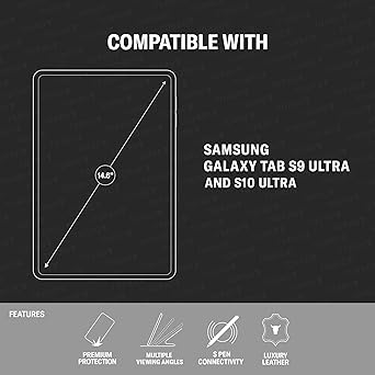 TORRO Leather Case Compatible with Samsung Galaxy Tab S10/S9 Ultra Premium Leather Galaxy Tab S10/S9 Ultra 2023 Case with Stand Function and Auto Wake/Sleep (Black)
