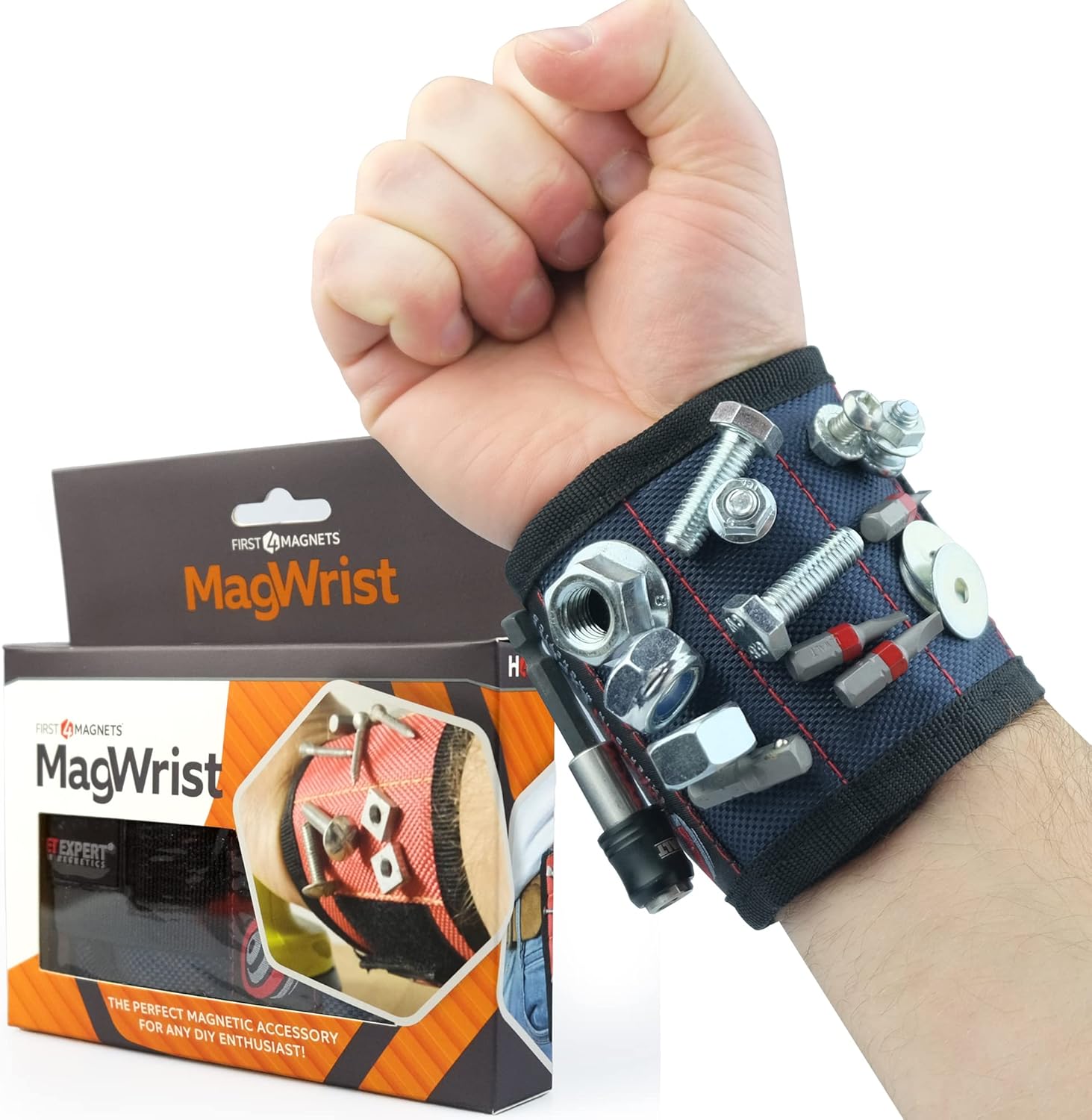 MagWrist Black Magnetic Wristband for Screws, Nails, Drill Bits - Ideal for Carpentry, DIY, Electrician, Mechanic Work Gadget