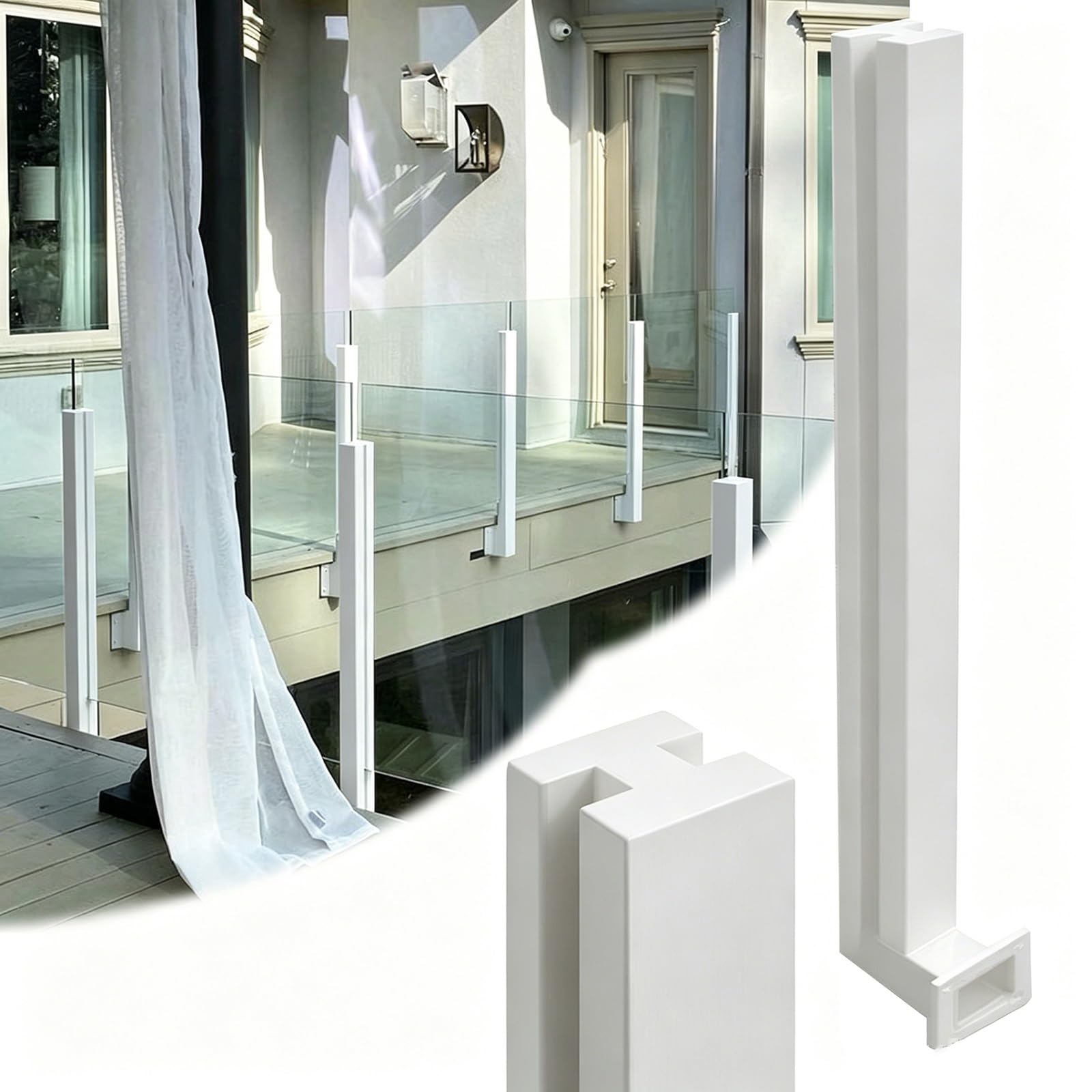 ZAQYCM Deck Balcony Side Mount Glass Balustrade Posts White - Stainless Steel Square Glass Fence Railing Panel Clamps, Stairway/Patio/Hallway Loft/Outside Steps(Middle Post,85cm/33.5 in)