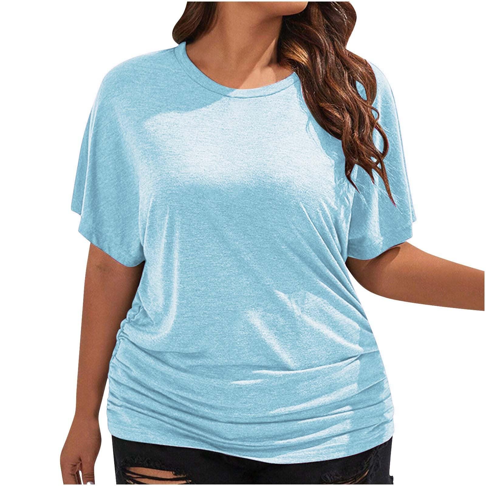 Women's Scoop Neck Half Sleeve Batwing Dolman Top Plus Size Batwing Half Sleeve Shirts Loose Blouse Solid Color Tops(Za Light Blue,XXL) — image 1