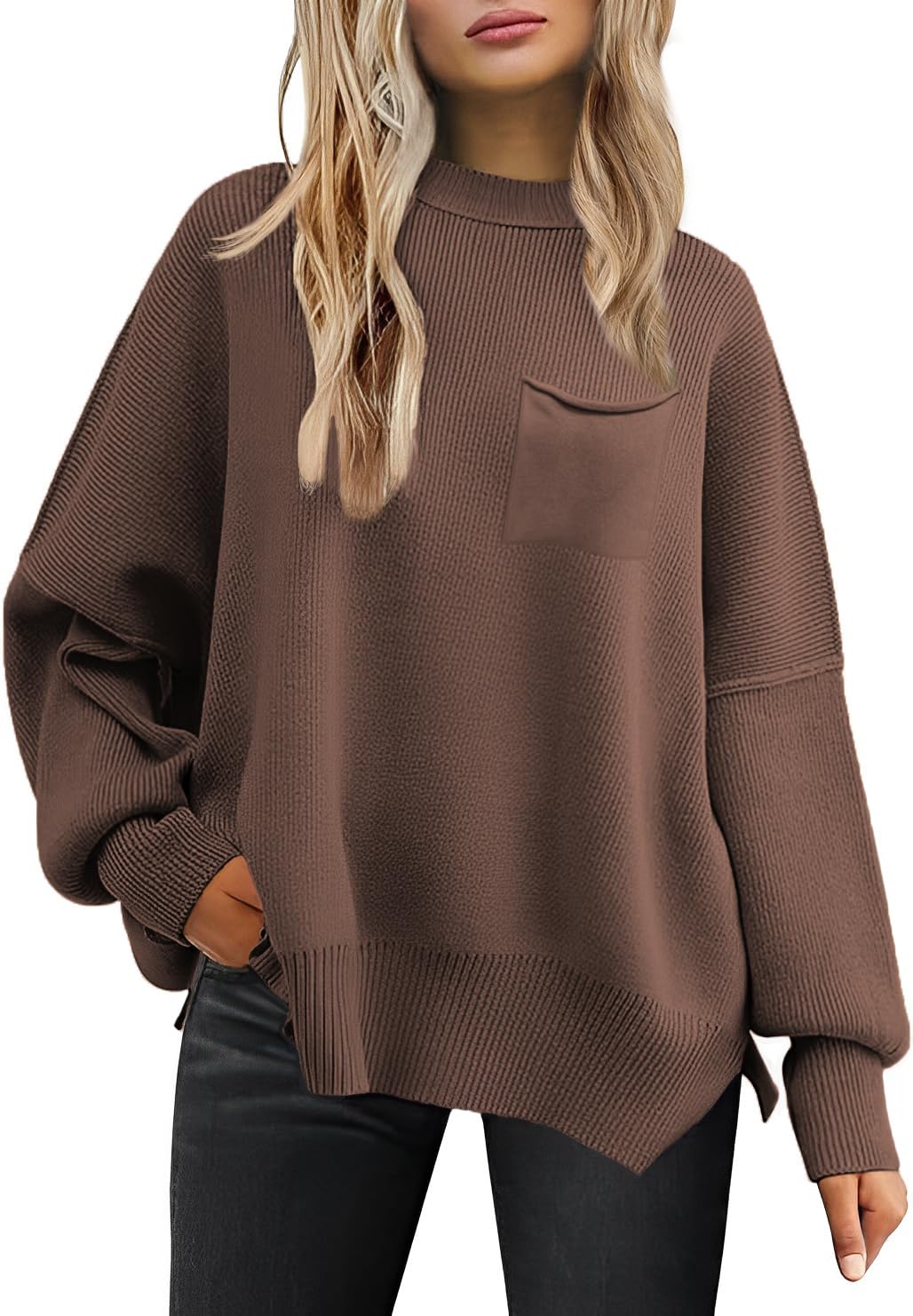 Womens Oversized Sweaters 2025 Crewneck Long Sleeve Batwing Pullover Tops