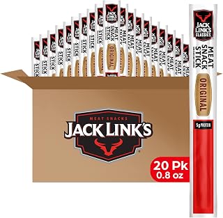 Jack Link's Original Meat Sticks, 5g Protein Beef & Pork Jerky Snacks, Keto Friendly, Individually Wrapped 0.8oz Pack of 20