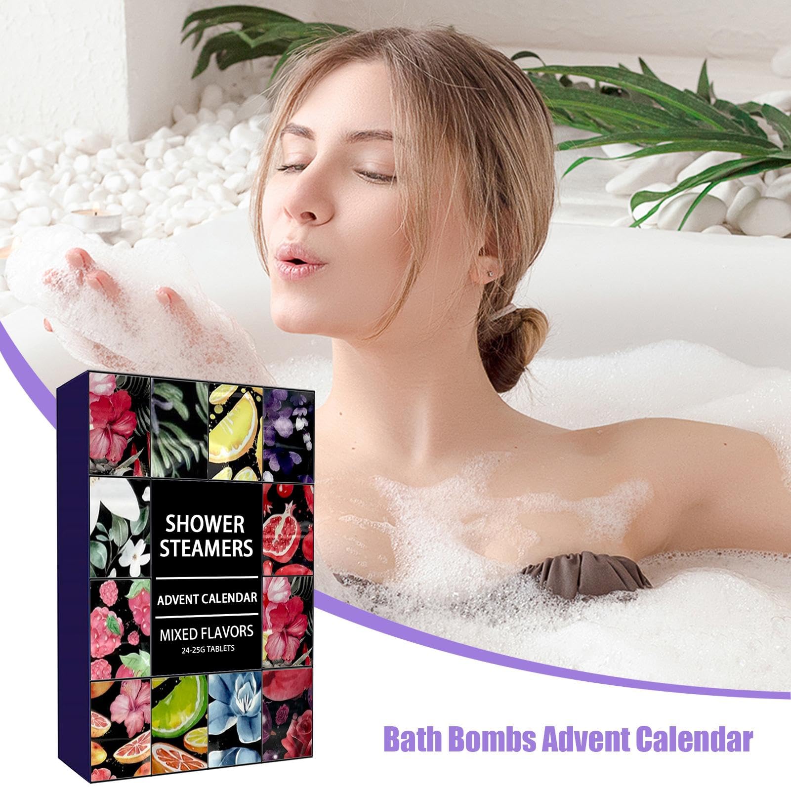 Vaporizadores de ducha, bombas de baño con aceite, calendario de Adviento de aromaterapia de Navidad, calendario de cuenta regresiva de 24 días, cuidado de spa, vaporizadores de ducha 2024, fragancias