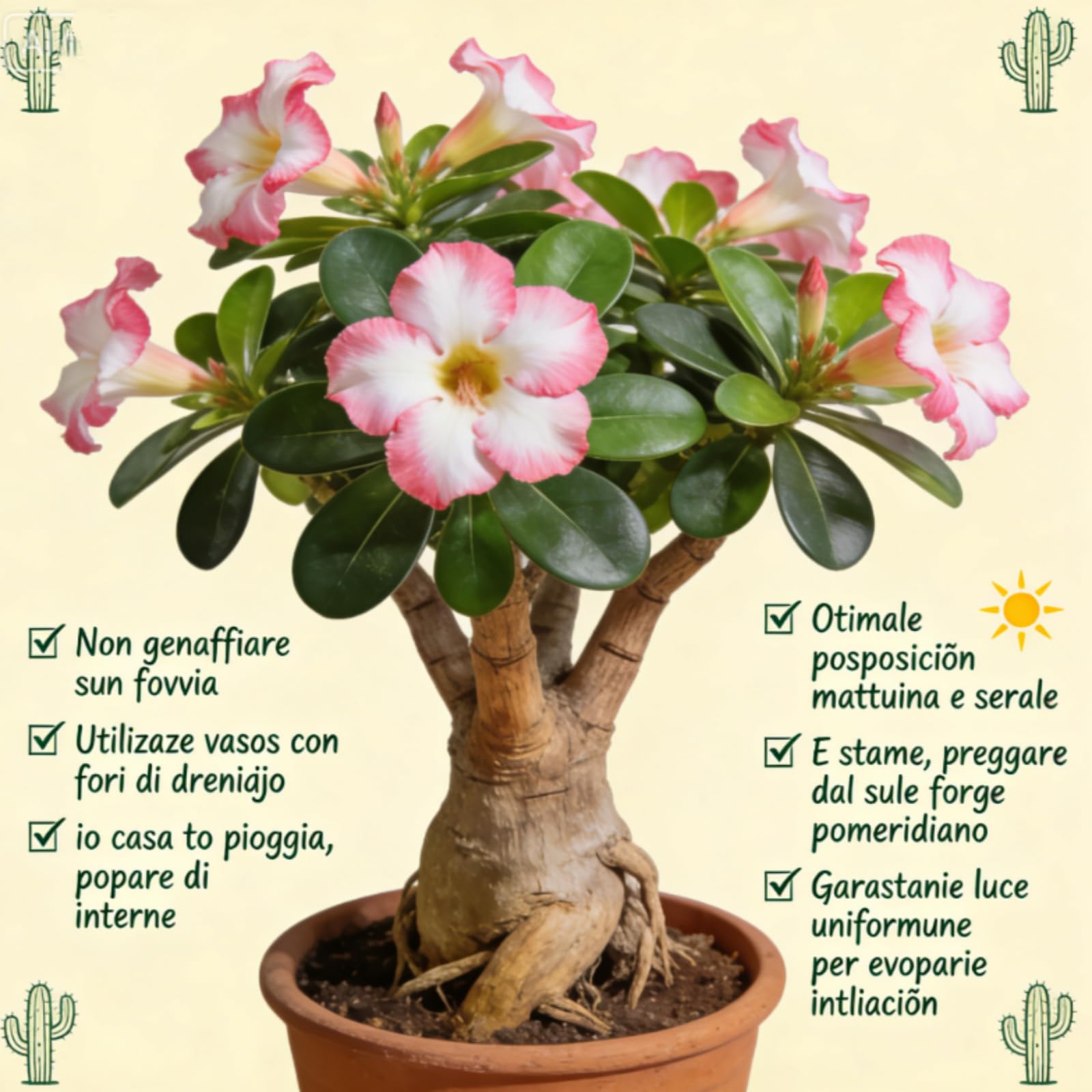 Tubero Perenne Rosa del Deserto Resistente al Freddo e Facile Coltivare- Rende adatto alla Piantagione in aiuole- Bordure ＆Terrazze.-5 tuberi-c