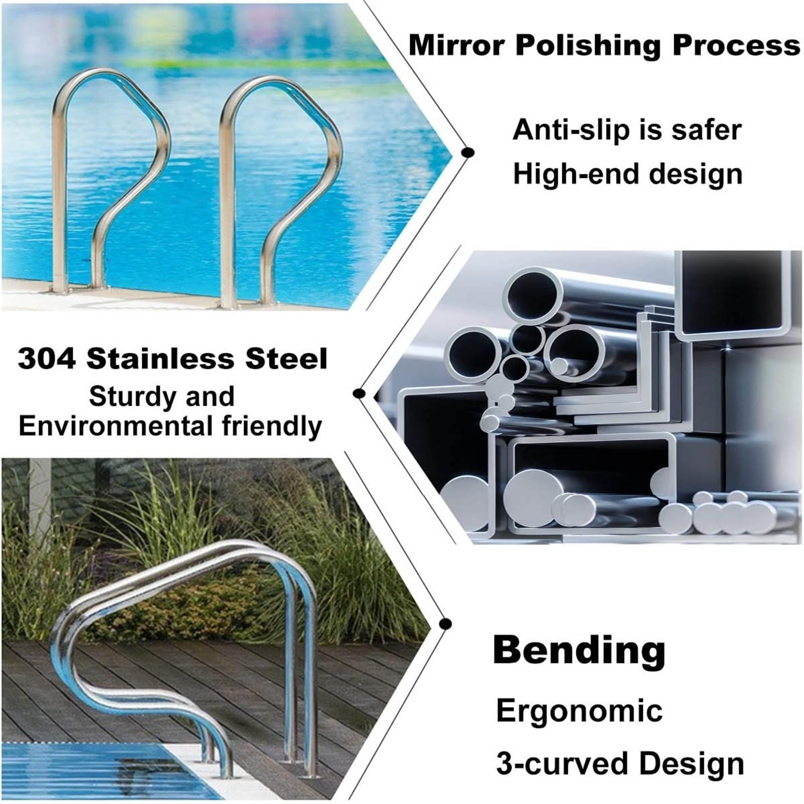 Barandilla De Piscina, Pasamanos De Escalera De Piscina De Acero Inoxidable 304, Kit Completo De Manija De Piscina De Fácil Instalación For SPA De Piscina En Casa (Size : Thick 1.2 mm)