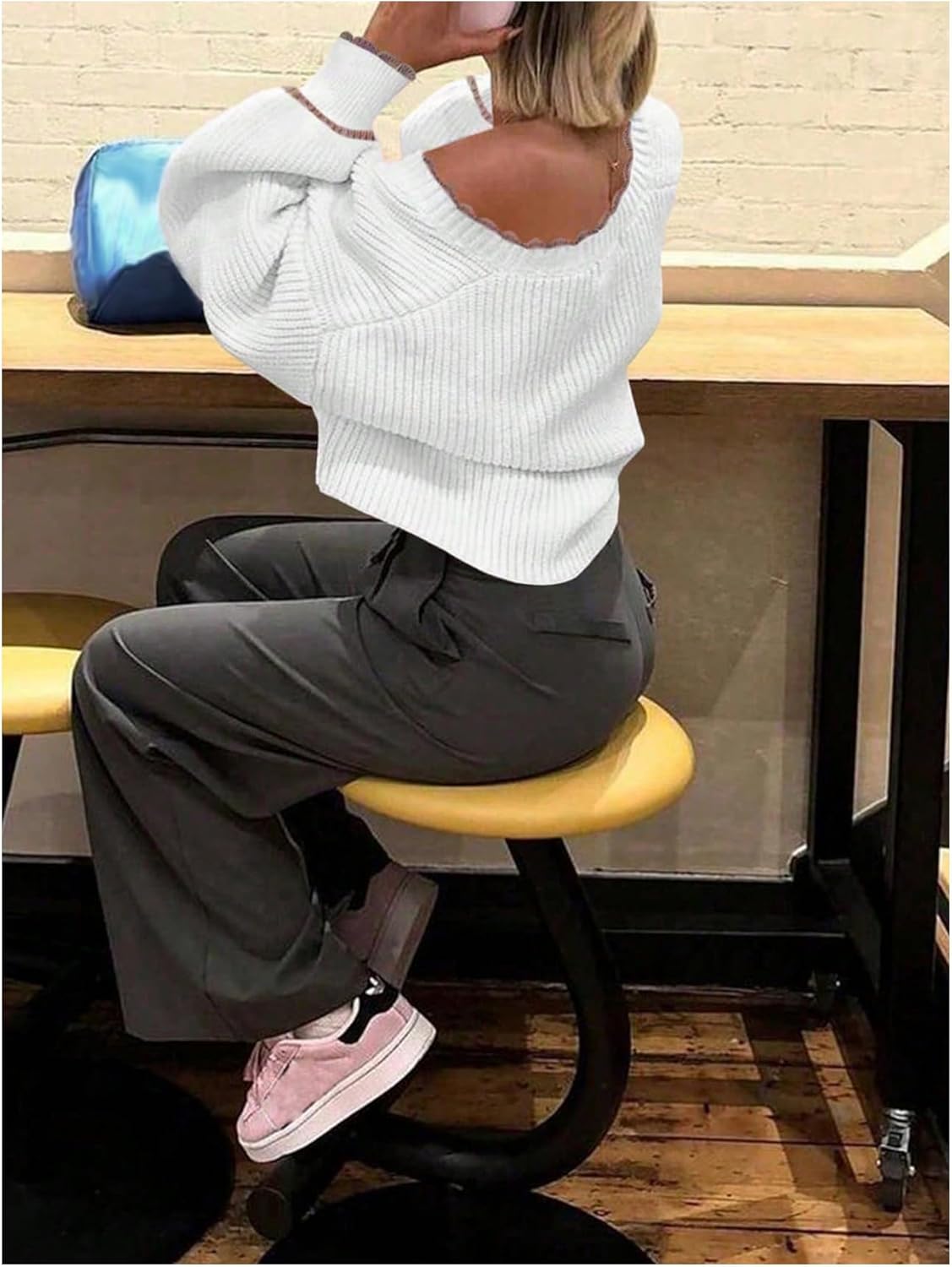 SOLY HUX Women's Button Down Cardigan Sweater Drop Shoulder Long Sleeve Casual Outerwear Solid White Large - Image 5