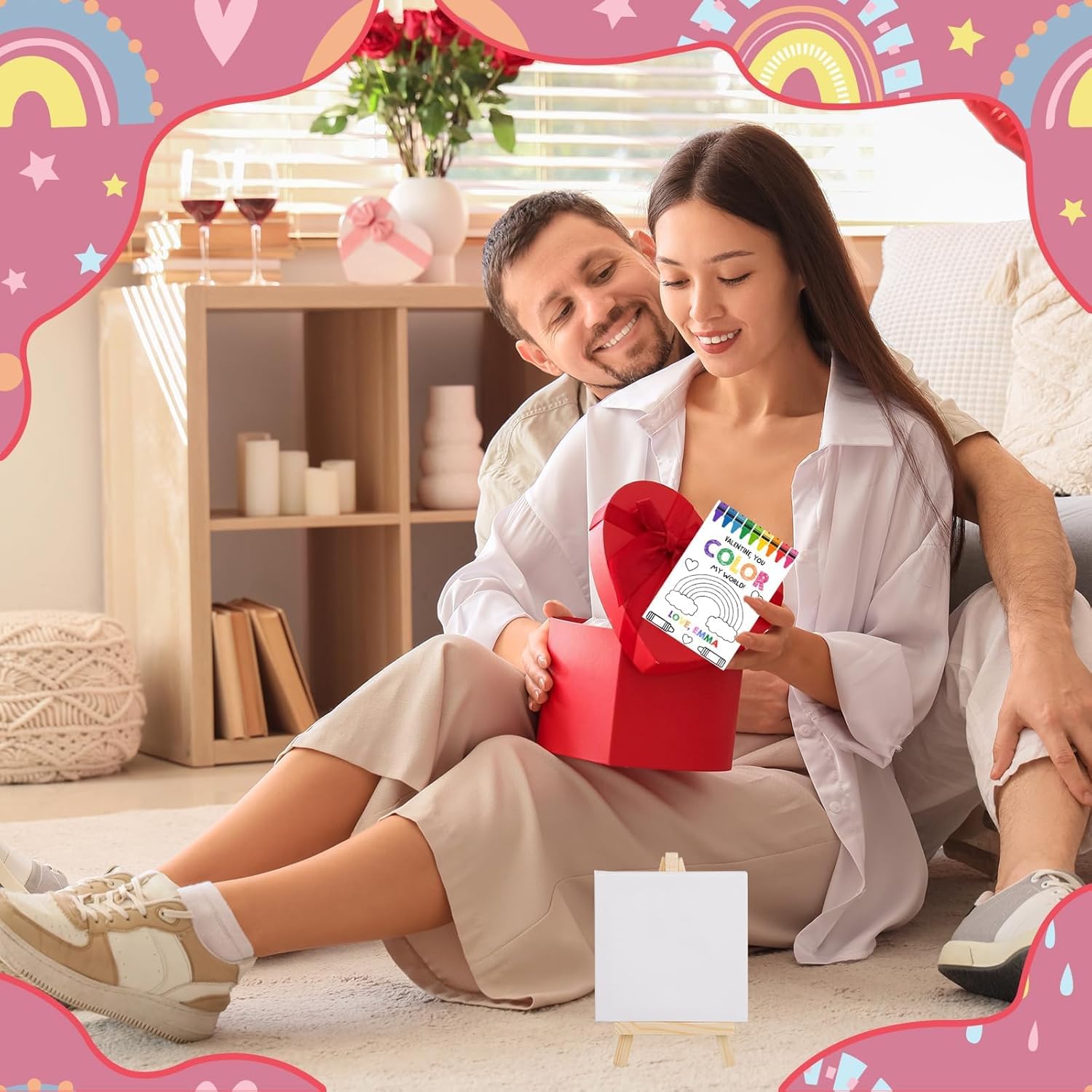 Gosodeny 24 Sets Watercolor Paint Set Panel with Wooden Easel Watercolor Paint Painting Brush Kit Rainbow Cards Valentine's Rewards,Exchange Gifts Party Favor Art Supplies