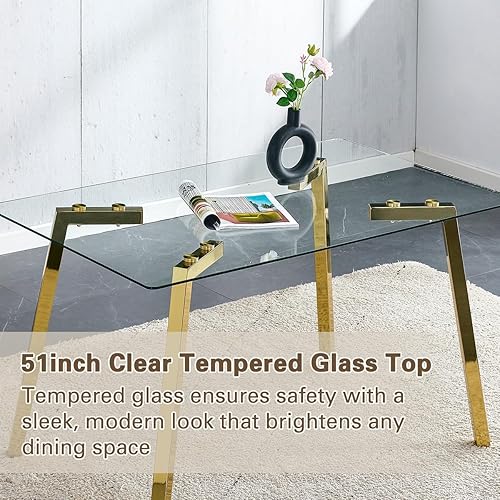 Miniatura 7 de Juego de Mesa de Comedor de Vidrio de 51", Juego de Mesa de Comedor para Cocina Pequeña para 4 con Sillas, Superficie de Vidrio Templado con Patas