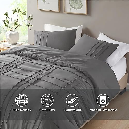 Miniatura 9 de Hyde Lane Juego de edredón de granja tamaño matrimonialqueen, ropa de cama suave gris para niños y hombres, juegos de cama de microfibra texturizada