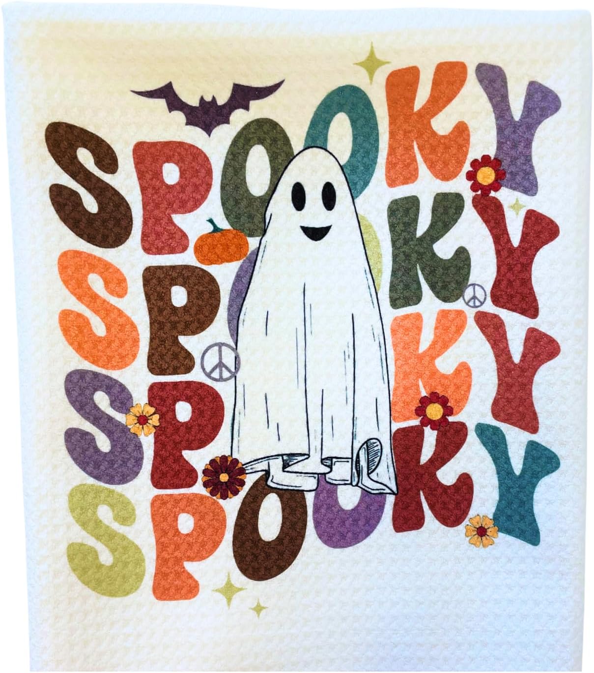 Mary B Decorative Art MB Spooky Ghost Halloween Waffle Weave Kitchen Towel