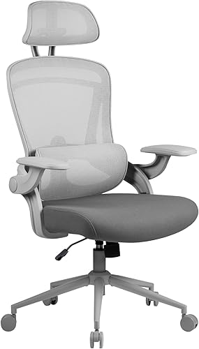 Nouhaus Ergo Fit - Silla de oficina ergonómica de malla, respaldo alto, soporte lumbar ajustable, reposacabezas y reposabrazos abatibles ajustables,