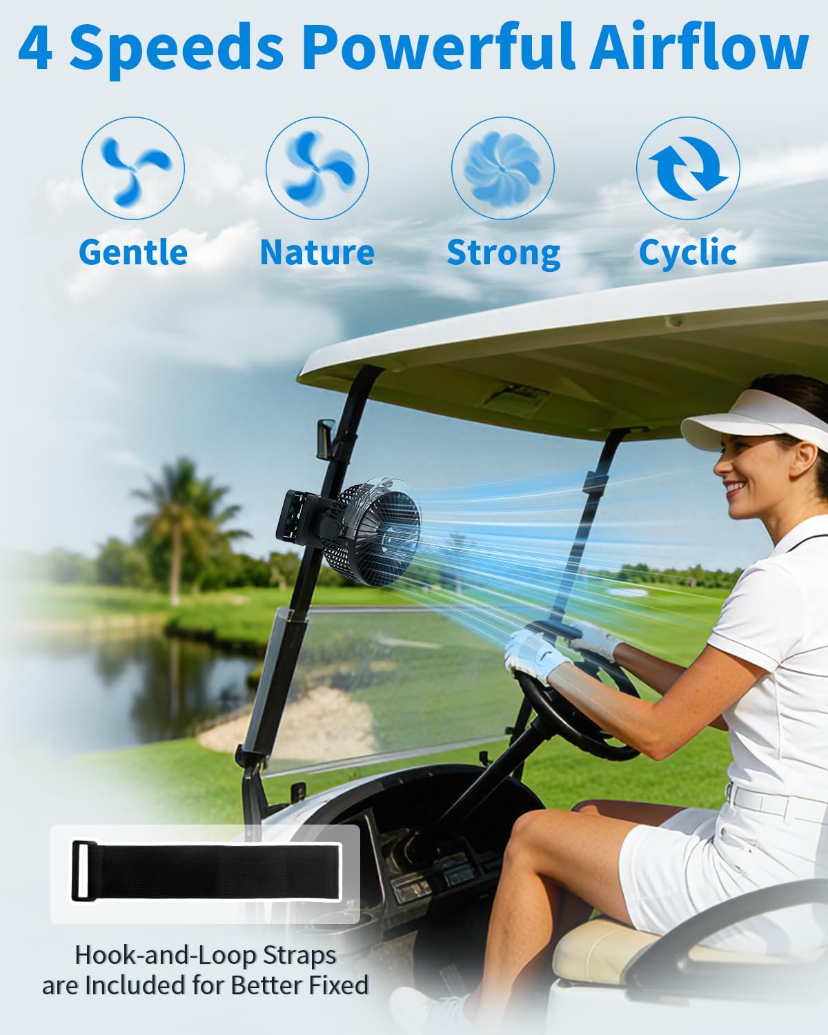 ADUST Magnetic Golf Cart Fan with Misting, 6-Inch Clip on Portable Fan, 12000mAh Rechargeable Battery, 4Speeds, 3Levels Lights, 2Spray Modes, Gift for Men&Women, Cruise Ship Travel Accessories