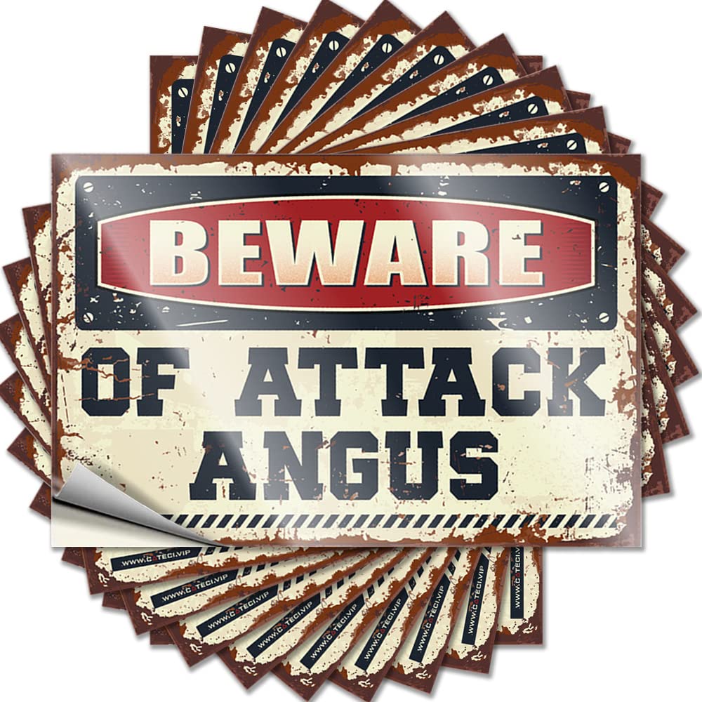 Fzfn Colour Must Decals Durable Garage | Beware Of Attack Angus Core Self Adhesive Sticker For Inside Diy(8X12cm)