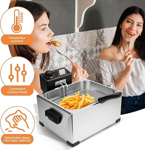 Miniatura 7 de Freidora profunda con 3 cestas y tapa, capacidad de aceite de 5.3 cuartos de galón5 litros, freidora eléctrica de 2500 W con control de temperatura