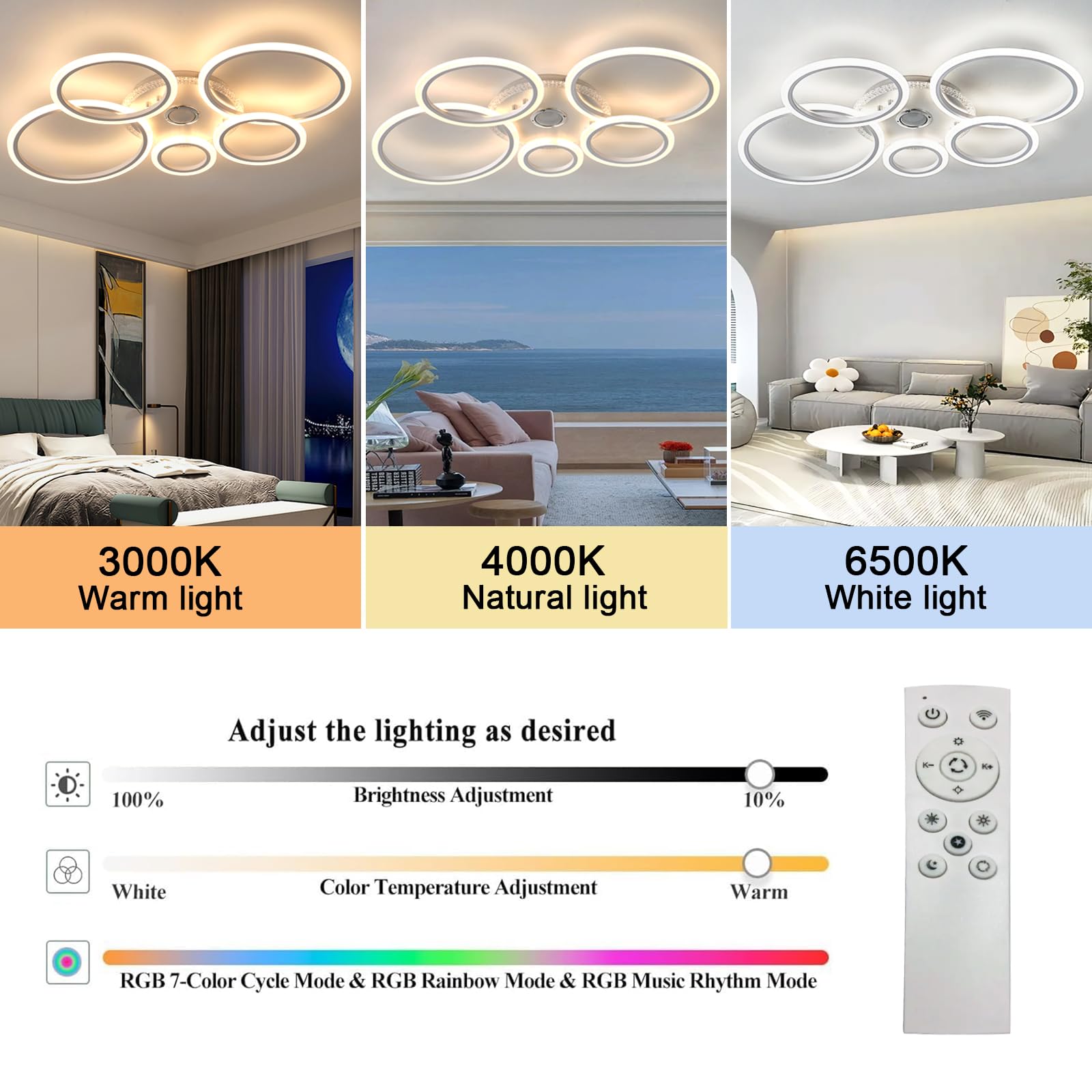 Plafoniera RGB Intelligente Modalità di Memoria e Dimmerabile,Lampadario Soggiorno con Telecomando e App (3000k–6500k),Plafoniere da 95 Cm con Bluetooth Per,Pub,Cabaret,Bar Karaoke