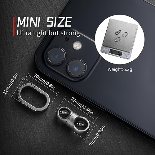 Miniatura 2 de FEGVE Llaveros giratorios de titanio con 2 mini llaveros + llavero giratorio de liberación rápida de titanio FEGVE