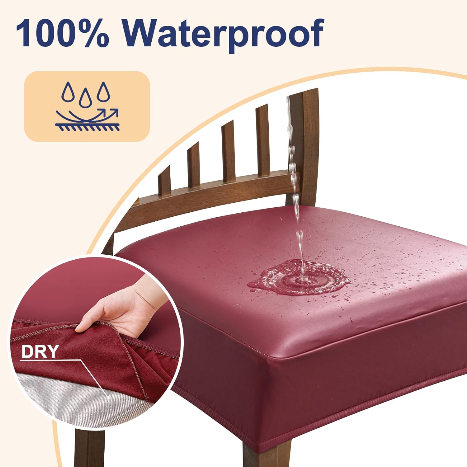 Smiry Waterproof Seat Covers for Dining Room Chairs Set of 6, Stretch Removable Washable Chair Seat Slipcovers Protector, No Rear Covers, Wine Red
