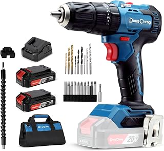 Dong Cheng 20V Brushless Cordless Hammer Drill - 443 in-lbs Torque, 27,000 IPM, 1/2" Keyless Chuck, 2 Batteries for Wood, Metal, Brick Drilling