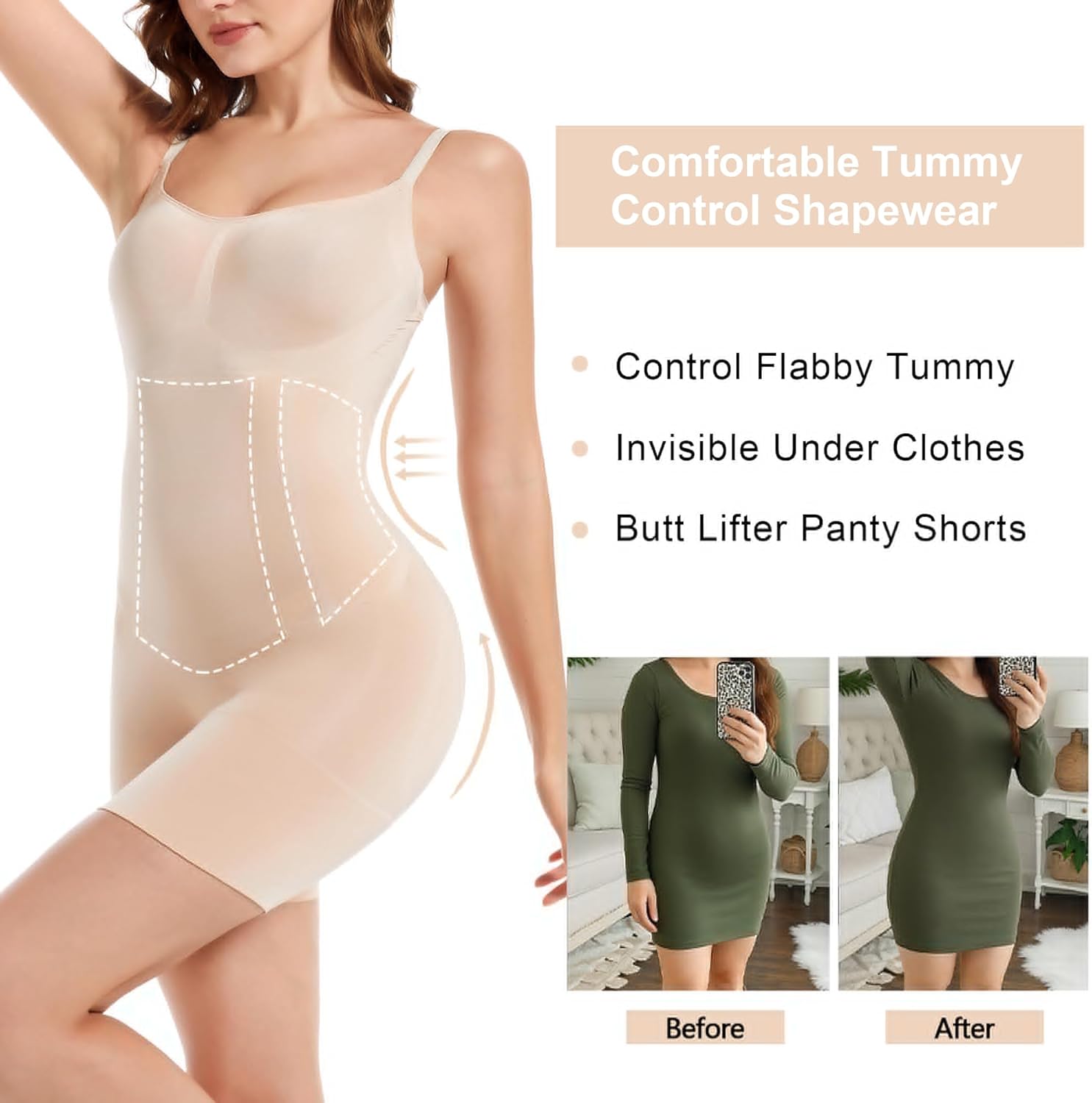 SHAPERX Shapewear for Women Tummy Control Open Bust Thigh Slimmer Body Shaper - Image 4