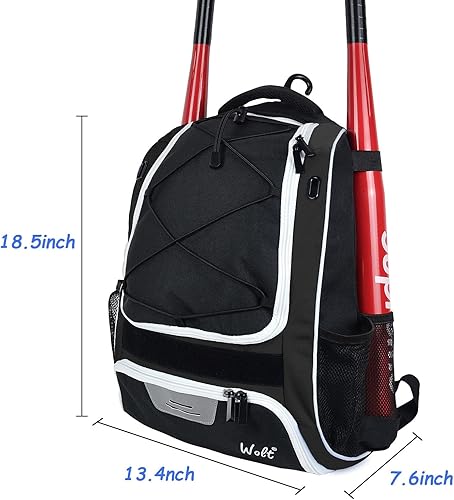 Miniatura 2 de WOLT Bolsa de béisbol juvenil  Mochila de murciélago para béisbol, equipo y equipo de béisbol y sóftbol, soporte para bates y guantes, compartimento