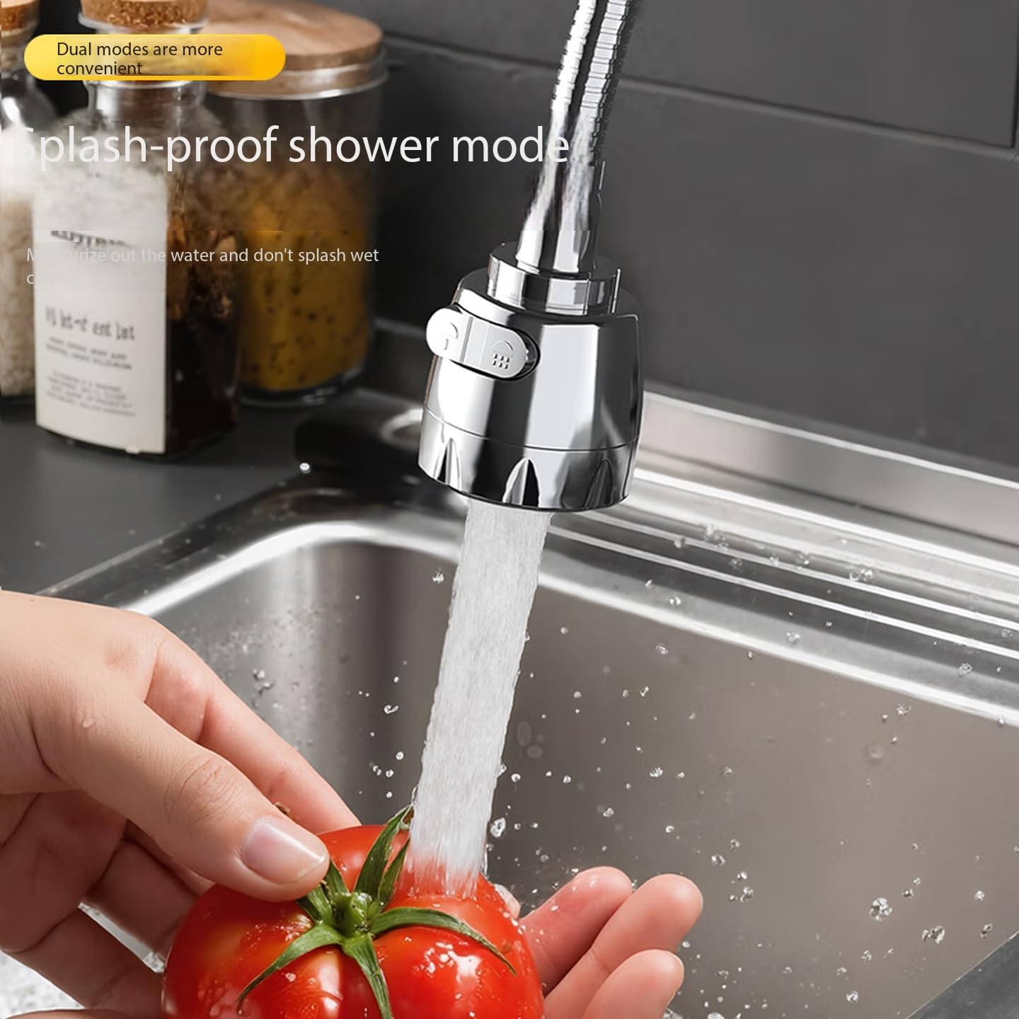 360° Rotating Kitchen Faucet Extender with Flexible Hose, Stainless Steel Splash Guard Adapter, Two-Speed Shower and Bubble Mode, Universal Sink Sprayer Attachment, 6.7 inches