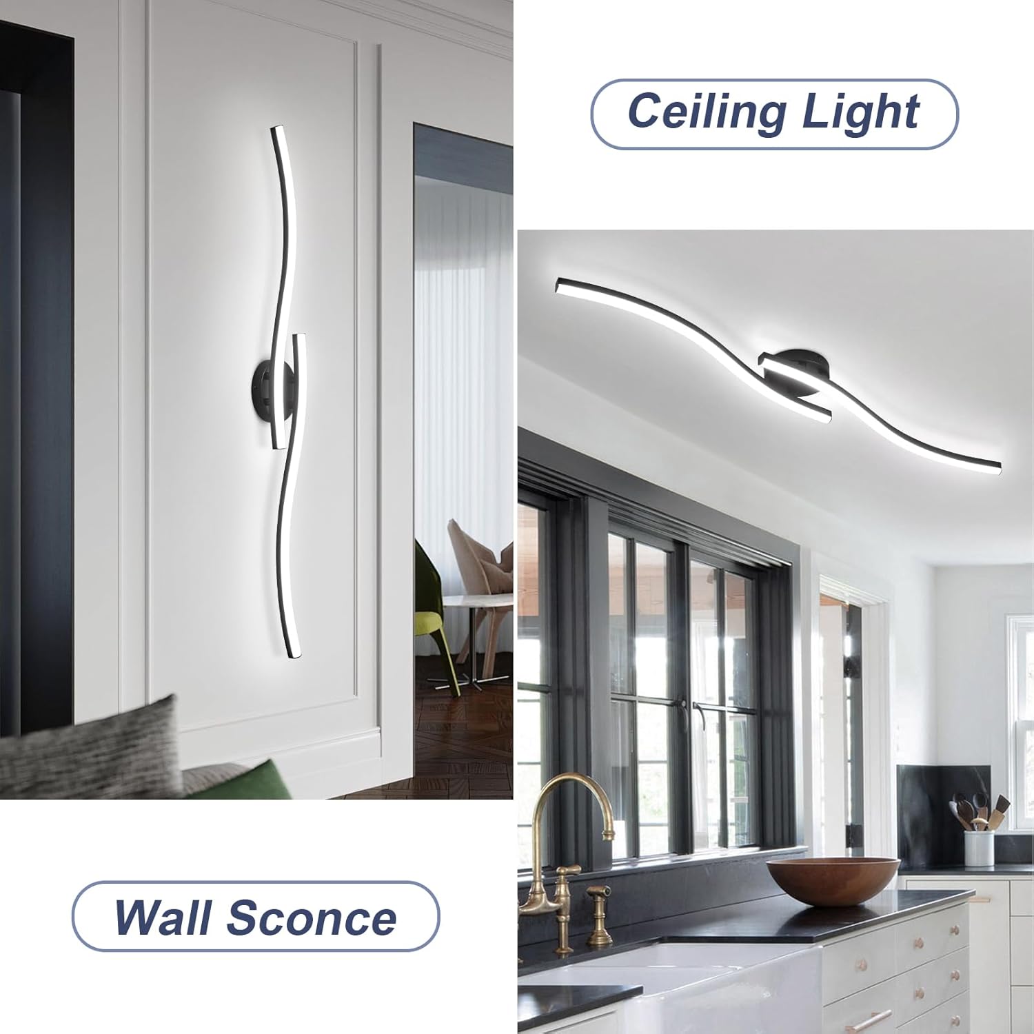 39.37Inch Linear Ceiling Light 6000K Black Modern Ceiling Light Fixture 28W Long Flush Mount Ceiling Lamp for Hallway, Kitchen, Bedroom, Dining Room