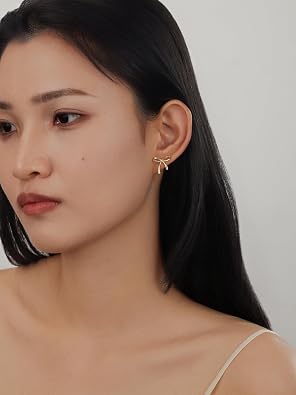 Evabelle Chunky Gold Earrings 14K Gold Plated Gold Knot Earrings for Women Trendy Dainty Paperclip Knot Geometric Drop Dangle Hypoallergenic Huggie Hoop Earrings