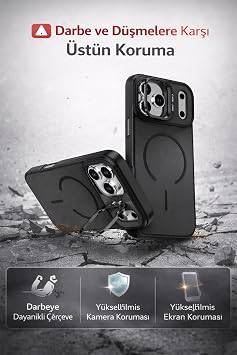 Coverzone iPhone 17 Pro Max ile Uyumlu kilif MagSafe ile uyumlu Kılıf Stand Özellikli Mıknatıslı Flexa Yüzük Tutuculu IPHONE 17 PRO MAX için KILIF Darbe Emici Mat Arka Kapak Koruyucu Kılıf Beyaz