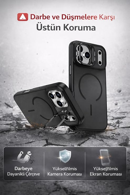 Coverzone iPhone 17 Pro Max ile Uyumlu kilif MagSafe ile uyumlu Kılıf Stand Özellikli Mıknatıslı Flexa Yüzük Tutuculu IPHONE 17 PRO MAX için KILIF Darbe Emici Mat Arka Kapak Koruyucu Kılıf Beyaz