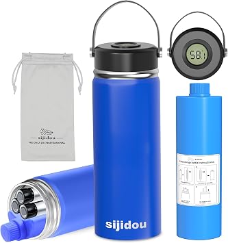 Sijidou Insulin Cooler Travel Case with Temperature Display, Insulin Travel Cooler with Thermometer, with TSA Approved Ice Pack & Drawstring Bag, Diabetes Box for Insulin Pen, Vial & Epipens Blue