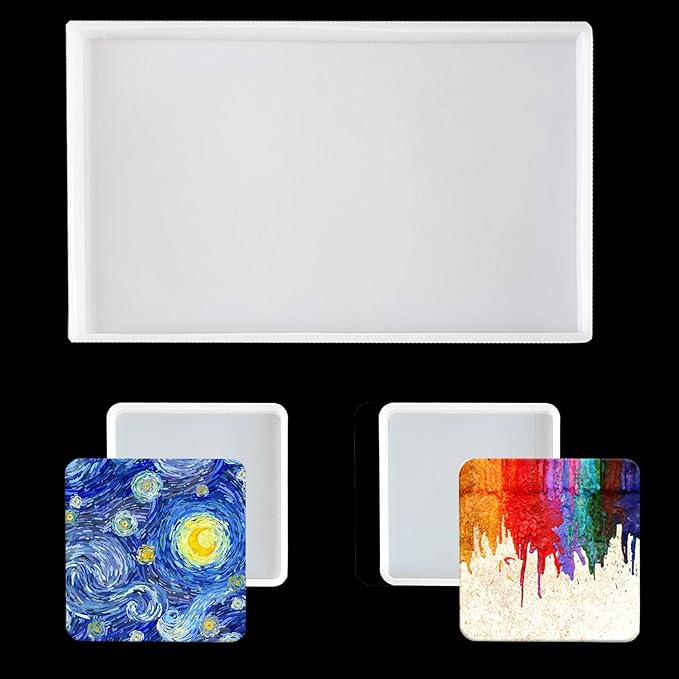 2-Pack Large Silicone Resin Tray Molds - 10x10" Square & 10x6" Rectangle Geode Board Molds