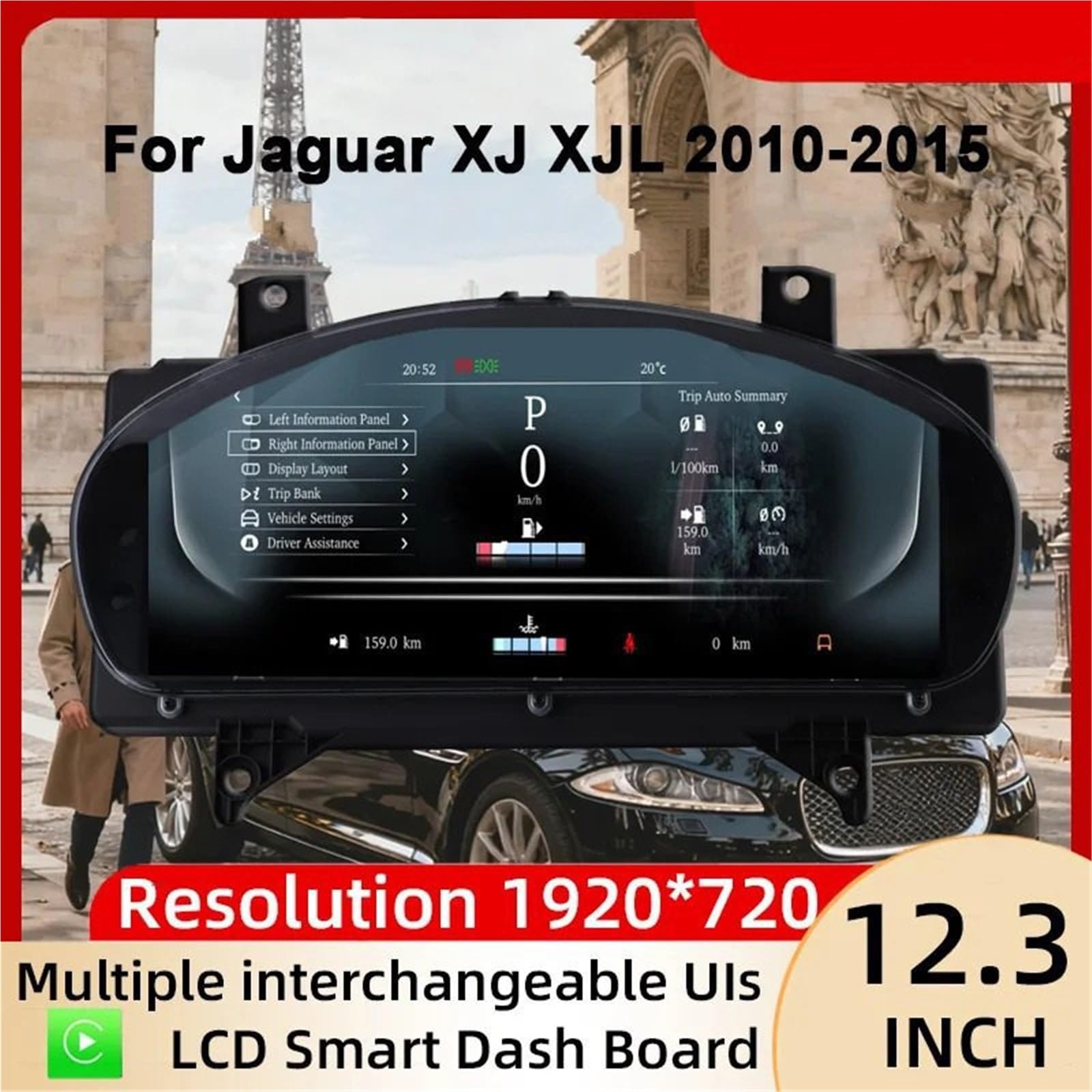 Compteur de Vitesse Compteur De Vitesse, Tableau De Bord, Panneau, Jauge De Cockpit, 12.3 Pouces, Convient pour Jaguar XJ XJL 2010 – 2015