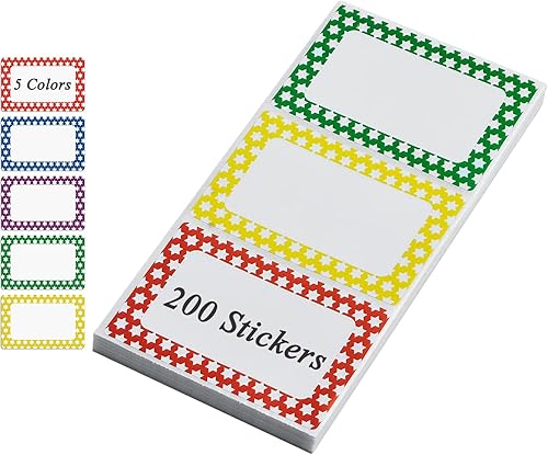 Etiquetas adhesivas de nombre lisas con borde de estrella colorido  200 calcomanías, adhesivo fuerte (3.5 x 2.25 pulgadas)