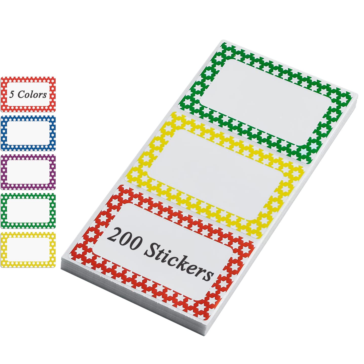Plain Name Tags Stickers Colorful Star Border All Purpose Labels - 200 Stickers, Strong Adhesive (3.5 x 2.25 inch)