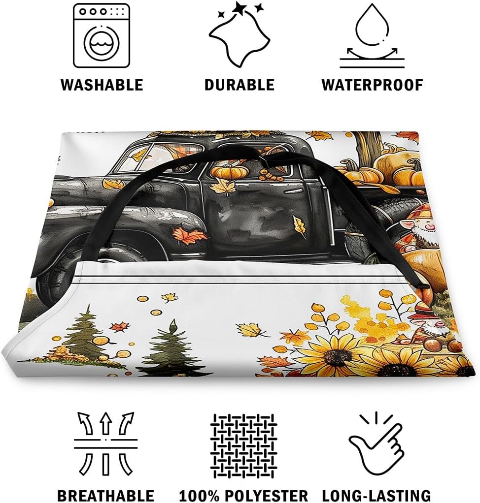 jejeloiu Happy Fall パンプキン ヒマワリ プリント エプロン レディース メンズ 花柄 ツリー 車 よだれかけ