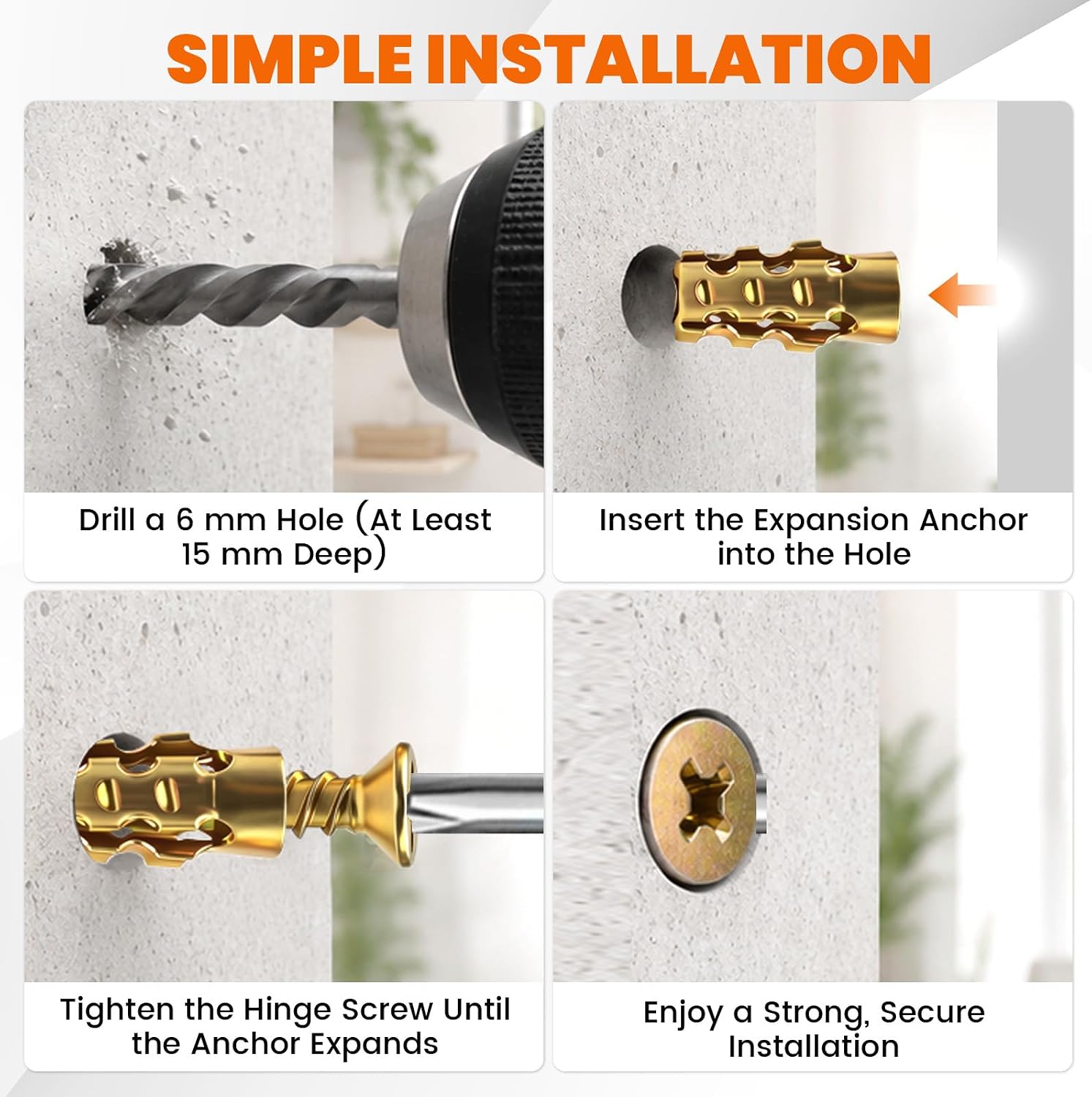 30 PCS Short Expansion Screw Set, 6×14mm Hinge Repair Screw & Expansion Anchor for Cabinet Hinge Repair and Stripped Thread Restoration