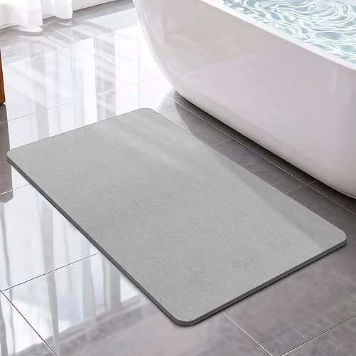 THMINS Non-Slip Stone Bath Mat with Rubber Bottom, 24''x16'' Diatomaceous