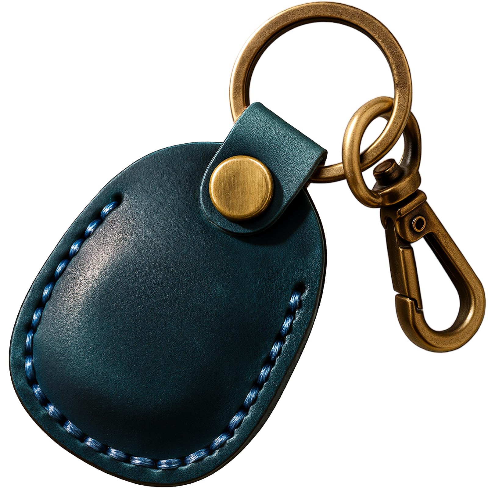 Q1T5 Genuine Leather Airtag Holder, Portable Air Tag Keychain with Key Rings Full Coverage Air Tags Hidden Case Cover Compatible for AirTags Blue