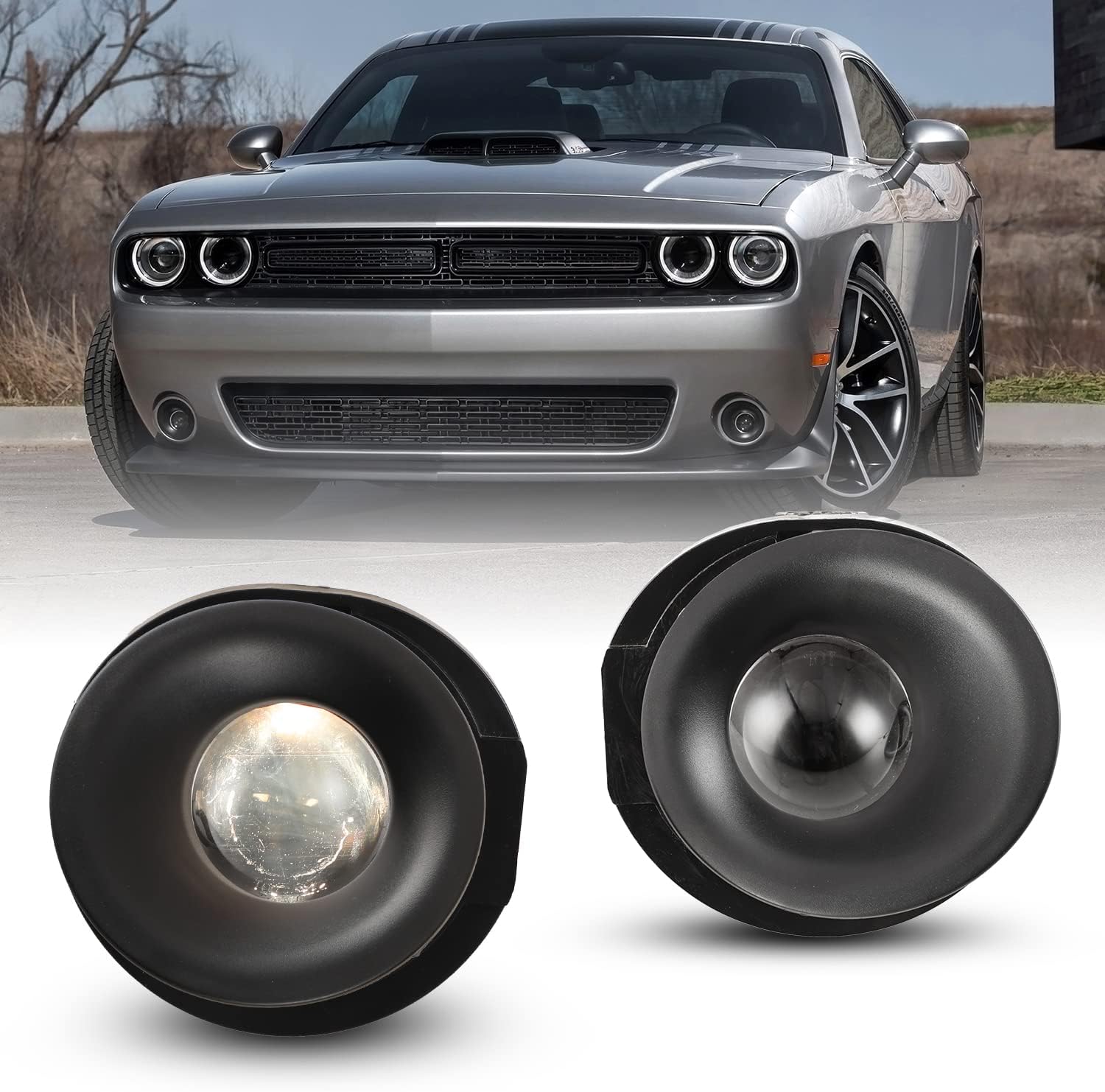 CPW Fog Lights Assembly Compatible with [2015 2016 2017 2018 2019 2020 Dodge Challenger] Replacement Fog Lights + Switch + Wiring Kit