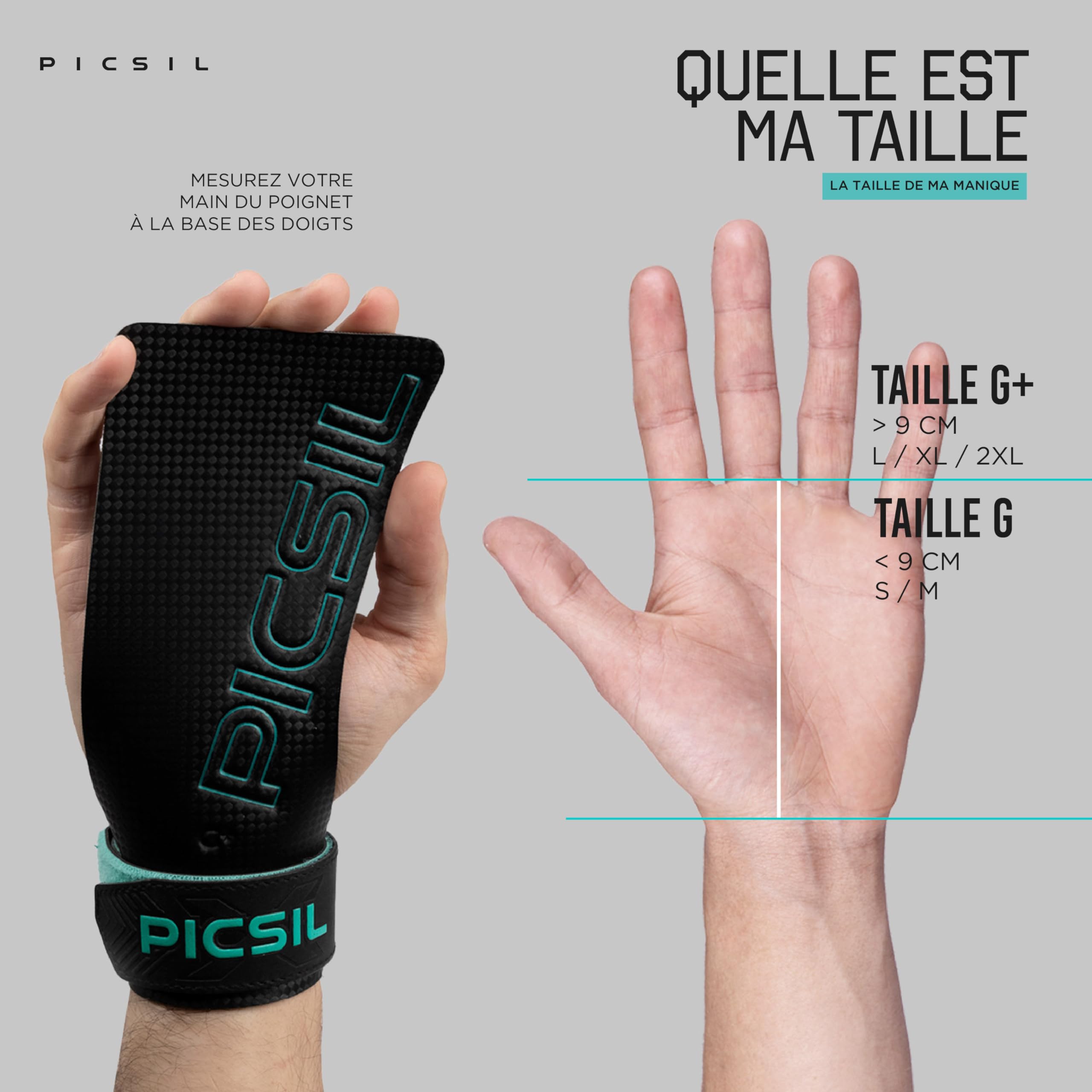PICSIL Falcon Grips, Maniques Fibre de Carbone, avec Magnésie | Utilisation avec magnésie. Adhérence sur toutes surfaces. Pour le cross Training, le fitness, la gym et la calisthénie.